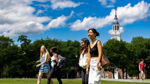 Students walk across the Dartmouth Green.